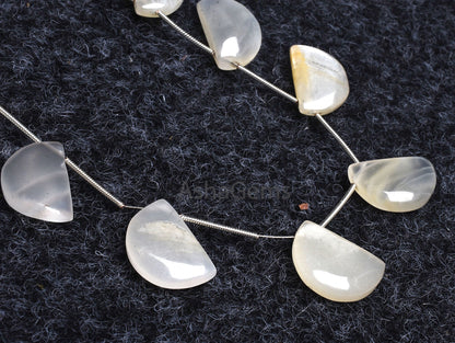 Natural White Moonstone Fancy Shape Beads,12-18.5 mm Moonstone Smooth D Shape Beads, White Moonstone plain half Moon Gemstone Beads Jewelry