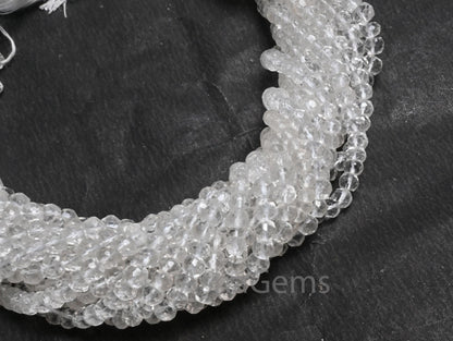 Beautiful Natural Crystal Quartz Micro Cut Beads,13" AAA Quality Crystal Indian machine cut Faceted Rondelle Crystal Bead Jewelry Craft SALE ( AG 15418 )