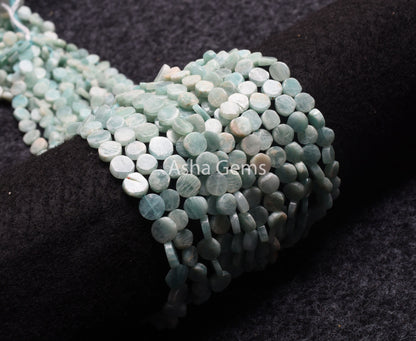 13" Strand Blue Amazonite Handmade Uneven Shape Coin smooth Beads, Natural Amazonite Straight Drill Flat Coin Beads, Amazonite Bead Jewelry