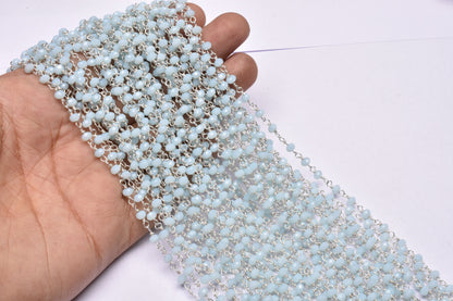 3,5,10,50 Feet Aqua Chalcedony Hydro Rondelle Faceted Beaded Rosary Chain gold Silver black Plated Wire Jewelry Making Finding,Size 3-3.5 mm