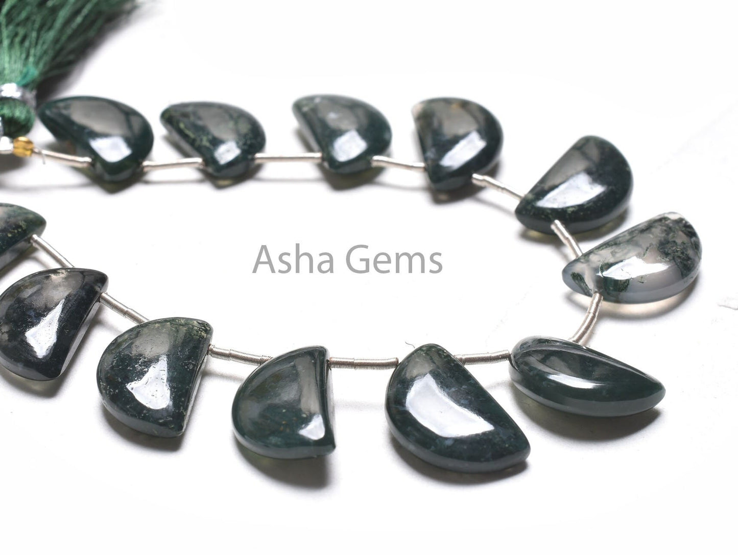 Beautiful Moss Agate Smooth D Shape Gemstone Beads,10x16 mm Moss Green Agate Side Drill Fancy Handmade Bead, Moss Agate Bead Jewelry Makings