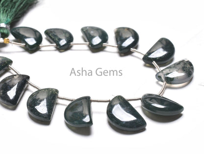 Beautiful Moss Agate Smooth D Shape Gemstone Beads,10x16 mm Moss Green Agate Side Drill Fancy Handmade Bead, Moss Agate Bead Jewelry Makings