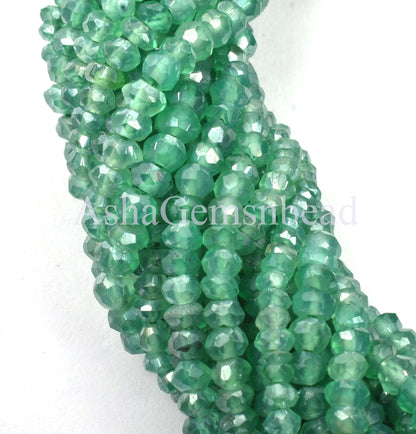 13"Strand Green Onyx Silver Coated Faceted Rondelle Gemstone Beads, AAA Quality Onyx Indian Cut Rondelle Beads Jewelry Making Craft SALE