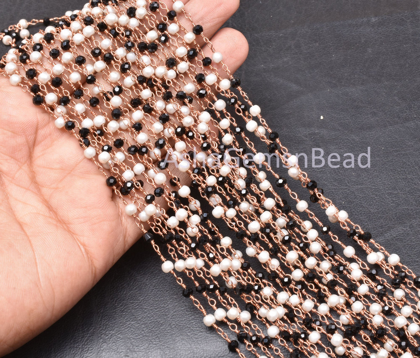 AAA Black Spinel Hydro Pearl Beads Rosary Chain By Feet, Copper Plated Wire Bulk Roll Bead Handmade Chain Rose Gold Wire Jewelry Craft SALE