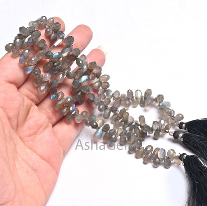 Beautiful Flashy labradorite Faceted Drop Beads,8" Natural Blue Fire Labradorite Indian Cut Teardrop Briolette Gemstone Beads Jewelry Crafts (AG 18652)