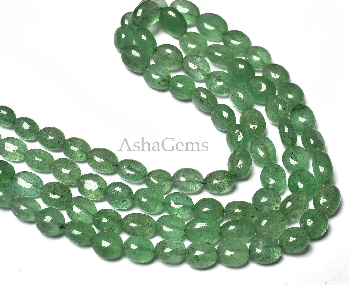 Beautiful Green Strawberry Smooth Oval Shape Gemstone Beads 17-21" Graduated Necklace AAA Green Strawberry Handmade Plain Oval Beads Jewelry