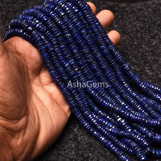 Natural Blue Lapis Lazuli Smooth Heishi Tyre Shape Gemstone Beads,Lapis Wheel Shape Beads ,Lapis Flat Gemstone Beads For Jewelry Making SALE