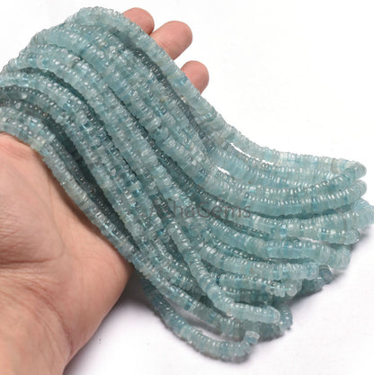 Beautiful Blue Aquamarine Tyre Shape Gemstone Beads, Natural aquamarine Beads, Aquamarine Smooth heishi Tyre Beads Handmade Wheel Beads SALE