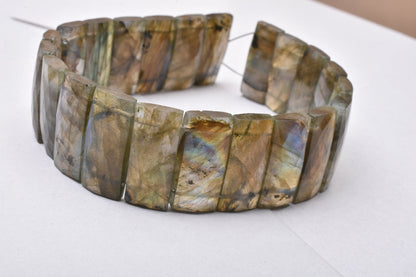 Beautiful Multi Fire Labradorite Faceted Rectangle Shape Beads, Natural Labradorite Fancy Chiclet Beads For Bracelet, Double Drill Bead SALE