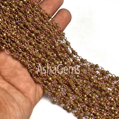Beautiful Hina Green Jasper Hydro Beads Rosary Chain By Feet Rose Gold Plated Copper Wire Wrap Rondelle Faceted Bead Chains Jewelry Necklace