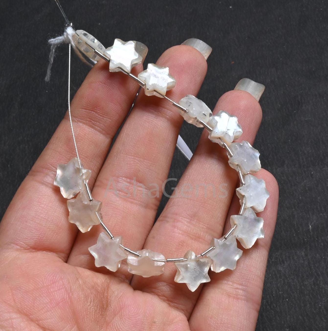 11 mm White Crystal quartz Moonstone Doublet Carving Star Shape Faceted Beads, Quartz Doublet Fancy Star Carved Handmade Gemstone Bead Craft