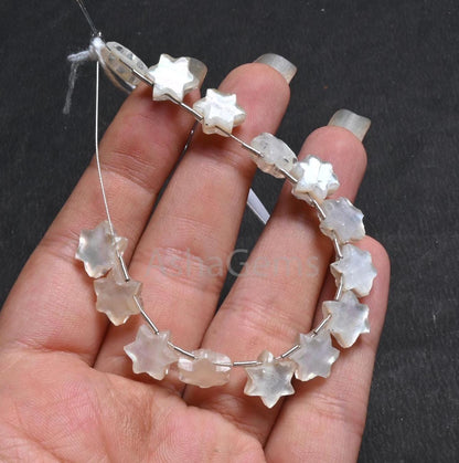 11 mm White Crystal quartz Moonstone Doublet Carving Star Shape Faceted Beads, Quartz Doublet Fancy Star Carved Handmade Gemstone Bead Craft