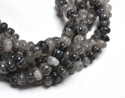 Beautiful Black Rutile Carved Pumpkin Beads, Rutilated Quartz Carved Watermelon Handmade Gemstone Beads Rutile Carve Bead Jewelry Craft SALE