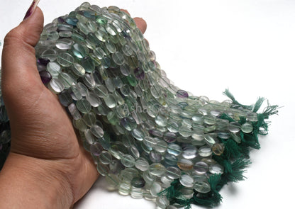 Beautiful Fluorite Smooth Oval Gemstone Beads, Natural Shaded Green Fluorite Plain Handmade Oval Straight Drill Beads, Fluorite Bead Jewelry