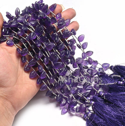 Fine Quality Purple Amethyst Fancy Leaf Shape Carving Beads, Natural Amethyst Carve Pear Briolette Gemstone Handmade Bead Jewelry Craft SALE