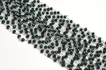 1,3,5,10,50 Ft Green Emerald Hydro Faceted Rondelle Beaded Rosary Chain,Silver,Rose Gold Plated Wire,Jewelry Making Finding,Chain 3-3.5mm
