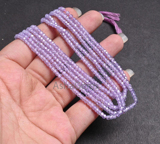 3 mm Wonderful Light purple Lavender Zircon Machine Cut Rondelle Beads, 13" Cubic zircon Micro Faceted Rondelle Beads Jewelry Craft SALE