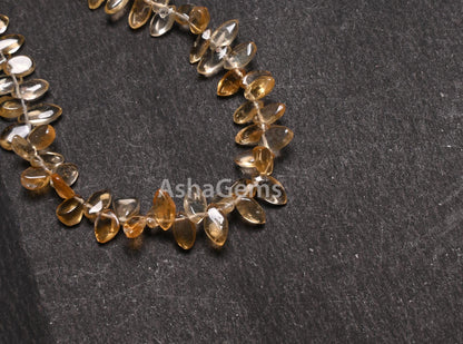 Natural Yellow Citrine Smooth Marquise cabochon Side Drill Beads,8" Fine Citrine Quartz Plain Handmade Marquise Gemstone Beads Jewelry Craft