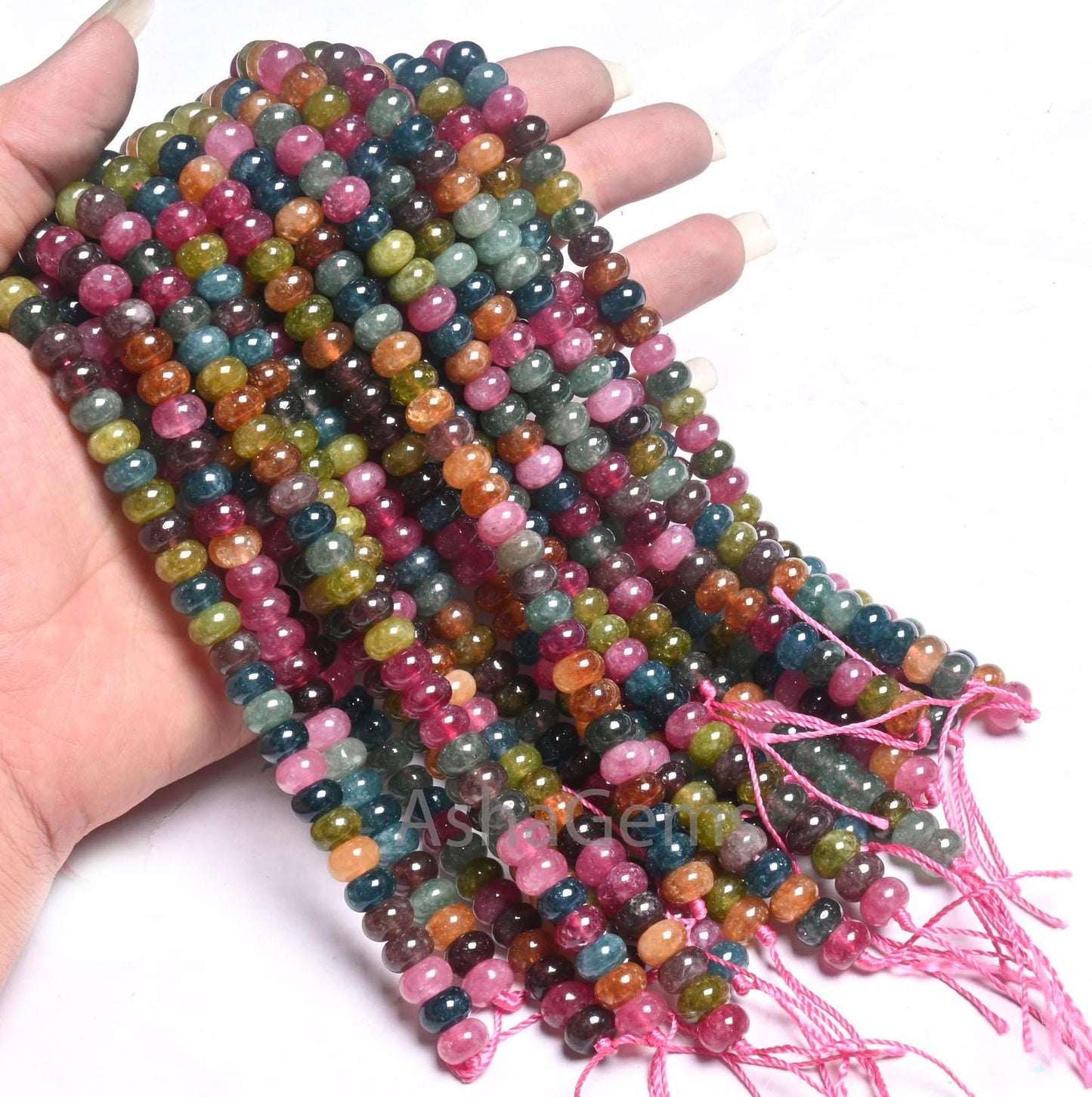 8 mm Beautiful Tourmaline Color jade Quartz Smooth Rondelle Beads,15" Fine Multi Color Shaded Tourmaline Quartz Gemstone Beads Jewelry Craft (AG 12318)