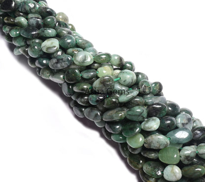 Beautiful Green Emerald Smooth Nugget Gemstone Loose Beads,Sakota Emerald Tumble Handmade Graduation Size Emerald Bead Necklace Jewelry SALE (AG 22301)