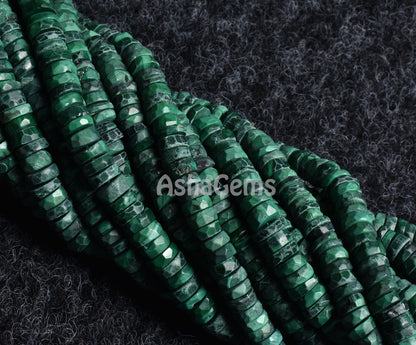 Natural Green Malachite Faceted Tyre Shape Beads,5.5-6mm Malachite Beads, Malachite Wheel Shape Beads Flat Gemstone Heishi Tyre Bead Jewelry