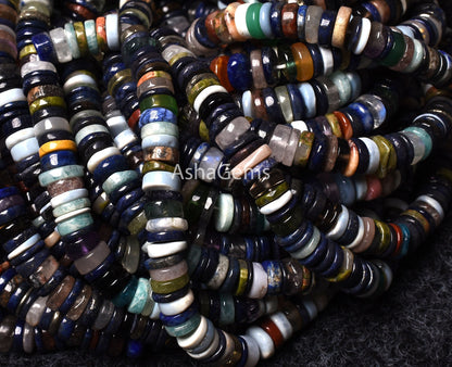 Amazing Multi Color Smooth Heishi Tyre Shape Beads, Natural Mix Gemstone Wheel Shape Beads, Disco Flat Tyre Loose Beads For Jewelry Makings
