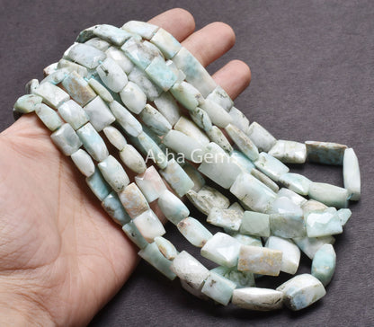 Natural Larimar Fancy Chiclet Shape Gemstone Beads Blue Larimar Faceted Rectangle Handmade Beads Briolette Straight Drill Larimar Bead Craft