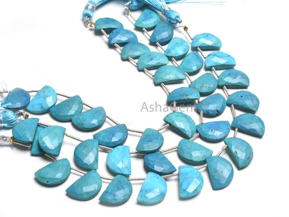 Beautiful Turquoise Howlite Fancy Gemstone Beads,10-15mm Blue Turquoise Faceted D Shape Beads, Turquoise Fancy Briolette Half Moon Bead SALE