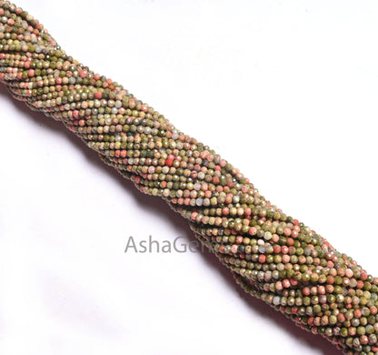2mm Beautiful Unakite Micro Cut Faceted Gemstone Tiny Beads,13"Strand AAA Quality Unakite Machine Cut Rondelle Shape Bead Jewelry Craft SALE