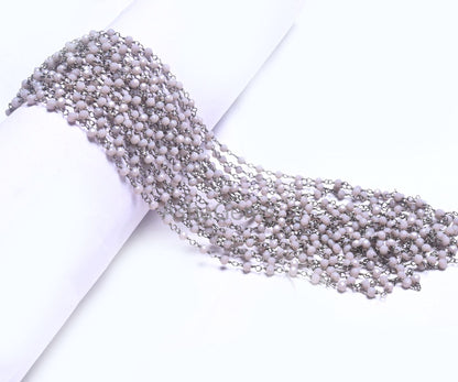 AAA Grey Moonstone Hydro Faceted Beads Rosary Chain By Feet,3 mm Black Plated Gunmetal Wire Wrap Rondelle Beaded Chain Jewelry making Crafts