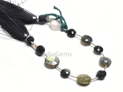 Multi Color Stone Fancy Briolette Gemstone Faceted Beads, Labradorite + Black Spinel Faceted Coin+ 1 Piece Rose Quartz Oval Beads Jewelry