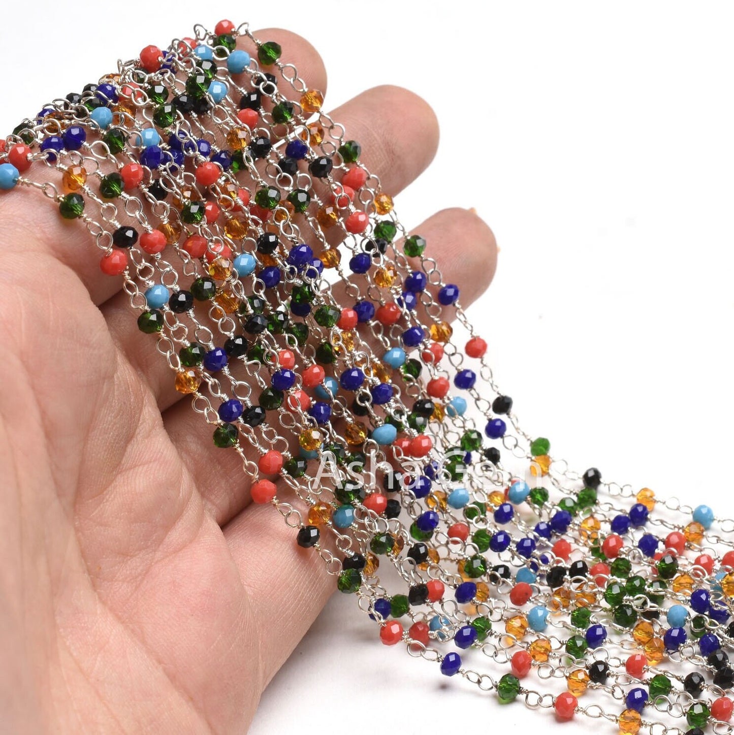 Multi Disco Hydro Beads Rosary Chain Silver Plated Wire Wrap Chain Roll,3mm Mix Color Beaded Faceted Rondelle Chain By Feet Jewelry Necklace