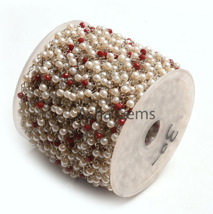 Pearl Red Ruby Hydro Rondelle Beads Rosary Chain, Silver Plated Wire Bulk Roll Multi Color Chain,3,10,50 Foot Chain For jewelry Making Craft