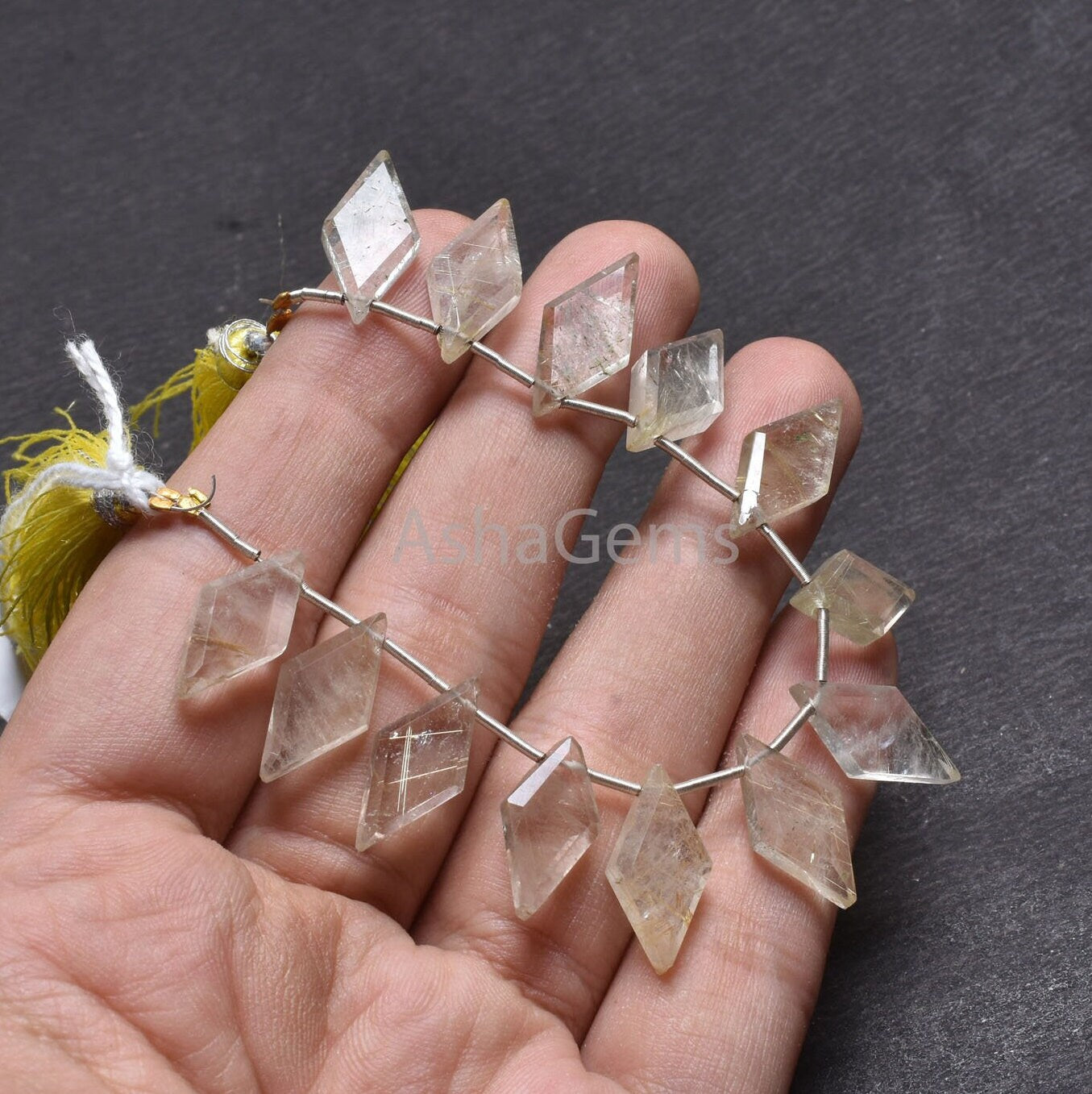 Natural Golden Rutile Quartz Faceted Rhombus Shape Gemstone Beads,9-18mm Fine Rutile Fancy Rhombus Straight Drill Bead Jewelry making Crafts