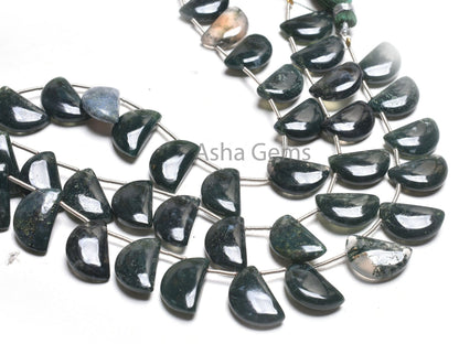 Beautiful Moss Agate Smooth D Shape Gemstone Beads,10x16 mm Moss Green Agate Side Drill Fancy Handmade Bead, Moss Agate Bead Jewelry Makings