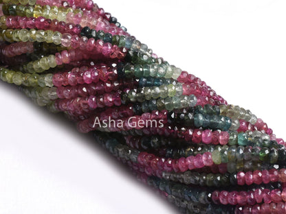 14.5" Strand Multi Tourmaline Faceted Rondelle Gemstone Beads,4mm Shaded Multi Tourmaline Hand Cut Beads, Real Tourmaline Bead Jewelry Sale