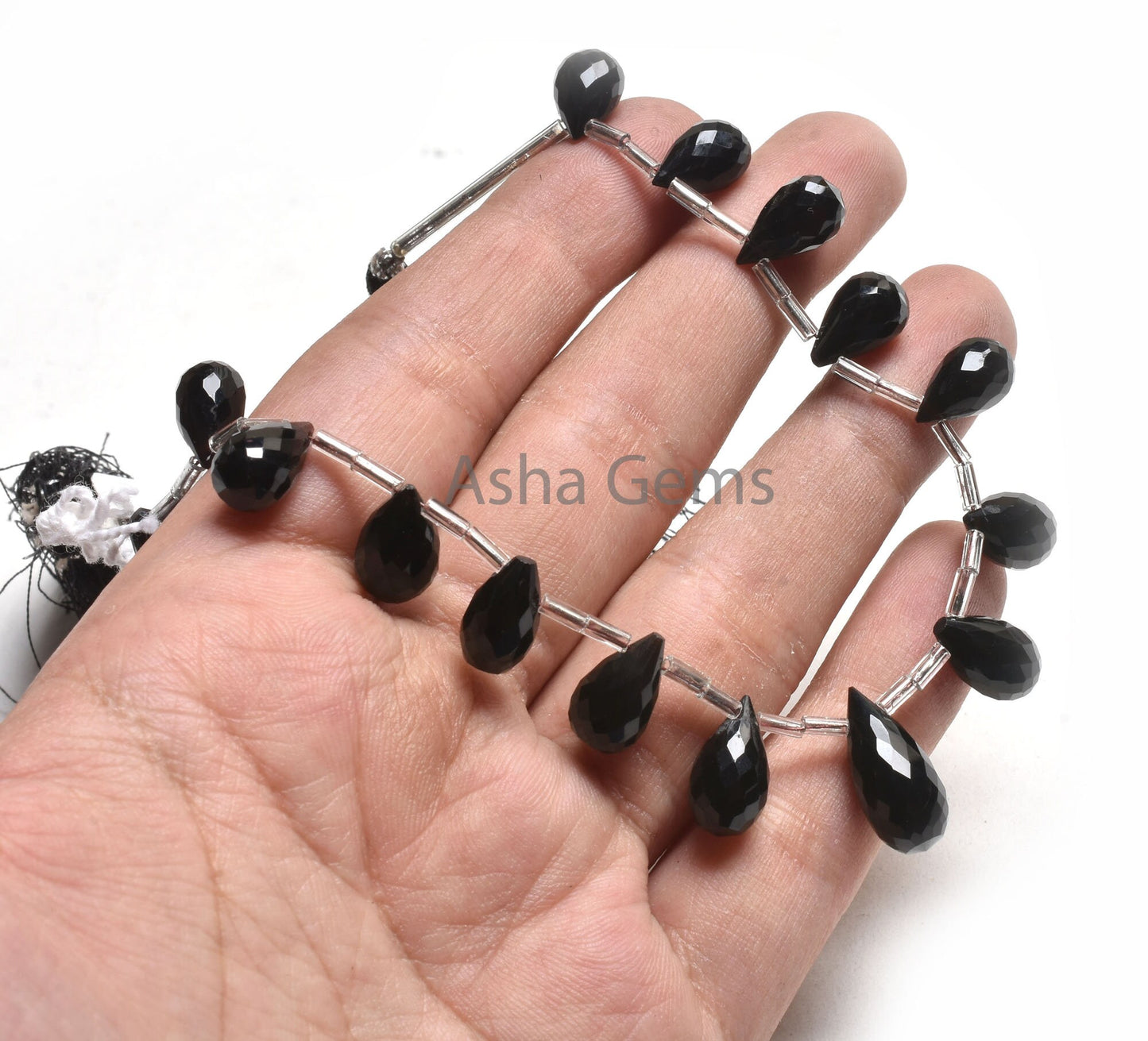 AAA Quality Black Spinal Faceted Drop Shape Beads,7x12-8x17 mm Onyx Teradrop Briolette side Drill Gemstone Beads, Black Onyx Beads Jewelry