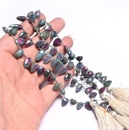 Beautiful Ruby Kyanite Fancy Shape Gemstone Beads,8" Natural Ruby Kyanite Side Drill Briolette Faceted Beads, Fine Ruby Kyanite Bead Jewelry