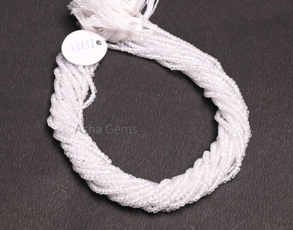 Beautiful White Zircon Faceted Rondelle Beads, 13" Strand, Cubic Zircon Micro Cut Beads, 3 mm, Clear White Zircon Machine Cut Beads, Jewelry