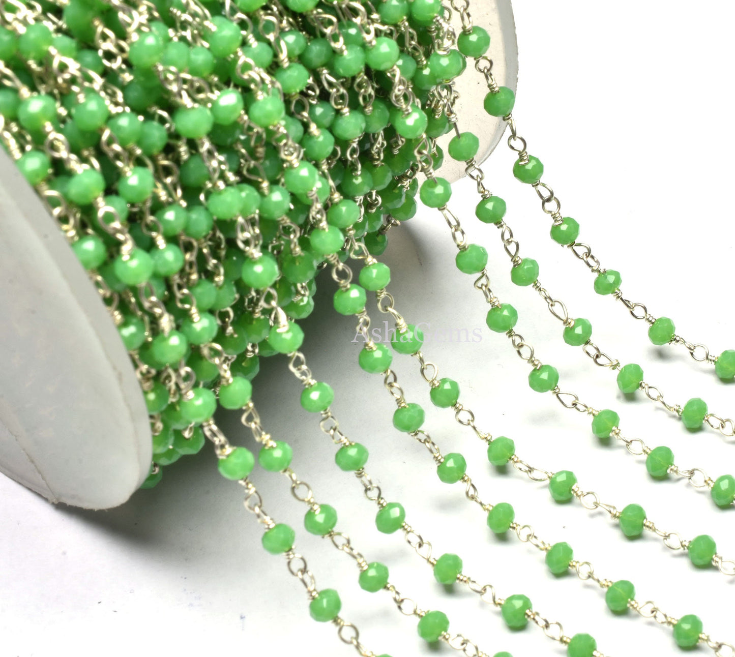 Green Jasper Hydro Faceted Rondelle Jewelry Beads Rosary Chain 1 to 50 Feet Bulk Roll Supply Chain 3-3.5 Green Crystal Rosary Chain CRAFTS