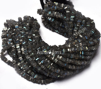 Beautiful Labradorite Smooth Heishi Square Shape Gemstone Beads, Plain Flat Beads, Natural Black Rainbow,Labradorite Jewelry Making Crafts