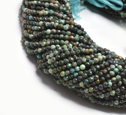 3.2mm Natural Tibetan Turquoise Faceted Roundelle Gemstone Beads, Tibetan Turquoise Machine Cut Round Ball Turquoise Micro Cut Beads Jewelry
