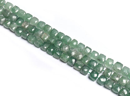 Shaded Green Strawberry Quartz Indian Cut Faceted Box Gemstone Beads, Natural Green Strawberry 3D Cube Box Beads Jewelry Making Handicrafts