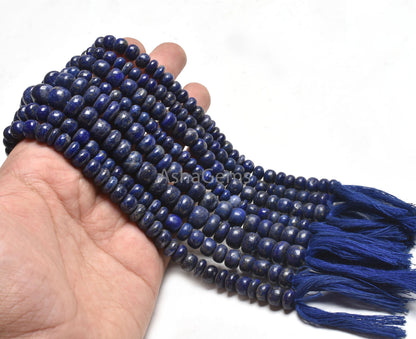 Beautiful Blue Lapis Smooth Rondelle Shape Beads,10" Strand Natural Blue Lapis Loose Gemstone Beads, Lapis Lazuli Bead jewelry Making Crafts