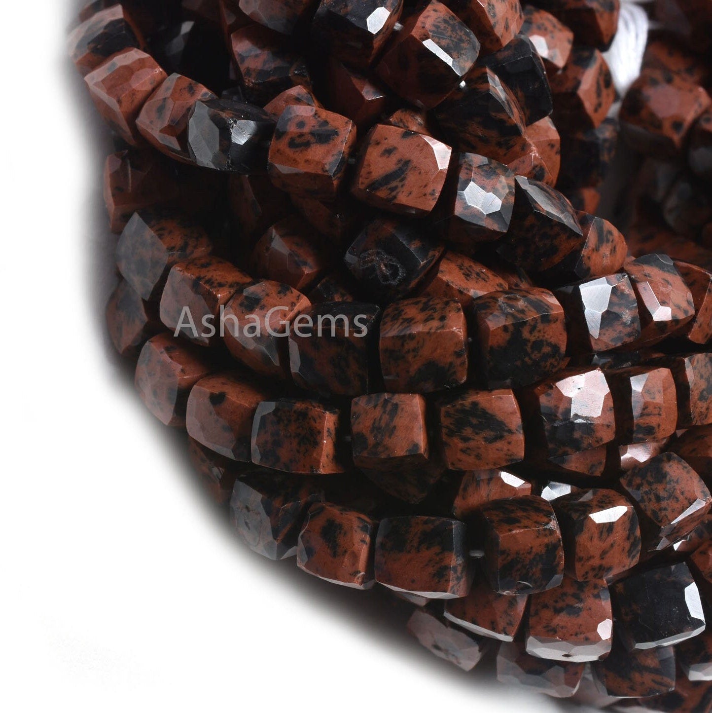 Beautiful Mahogany Obsidian 3D Cube Box Gemstone Beads,8" Strand Natural Mountain Obsidian Faceted Cube Shape Bead Jewelry Making Craft SALE