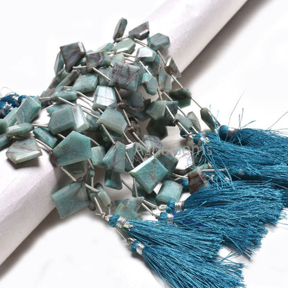 Beautiful Blue Chrysocolla Uneven Slice Side Drill Gemstone Beads,10-17mm Natural Chrysocolla Bead, Chrysocolla Fancy Faceted Beads Jewelry