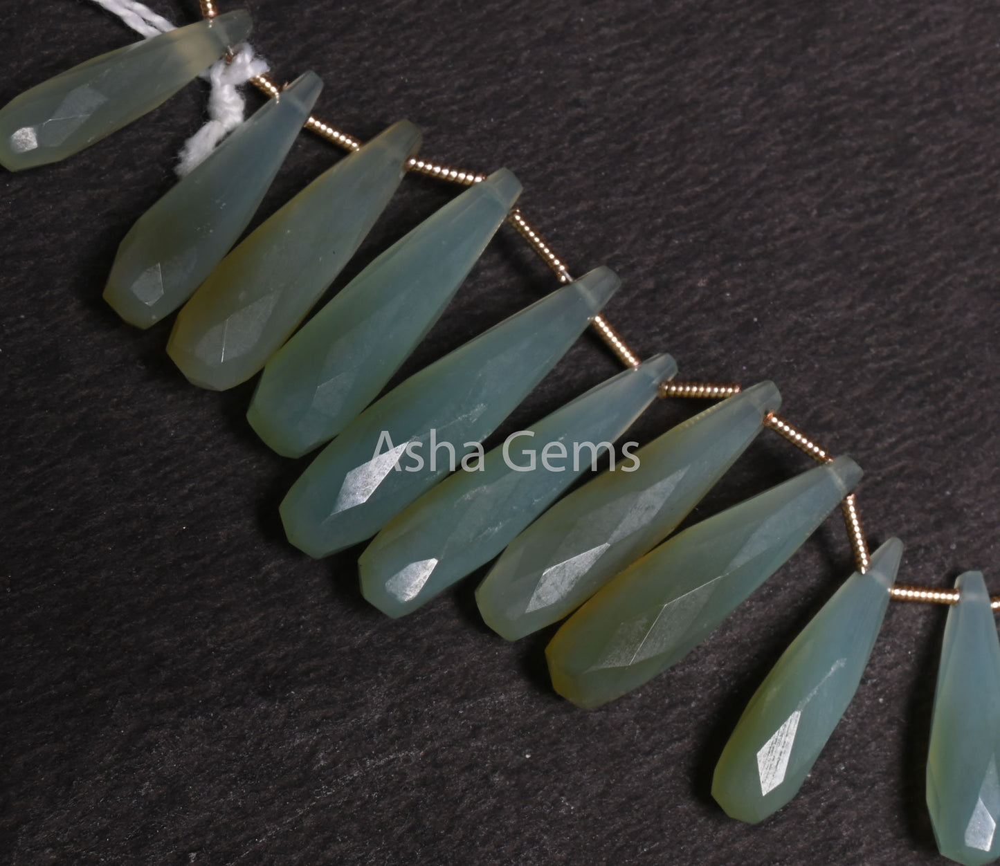 Fine Sea Green Chalcedony faceted Long Drops Gemstone Beads, Both Side Loop Opaque Aqua Chalcedony Fancy Pencil Teardrop Bead Jewelry Crafts