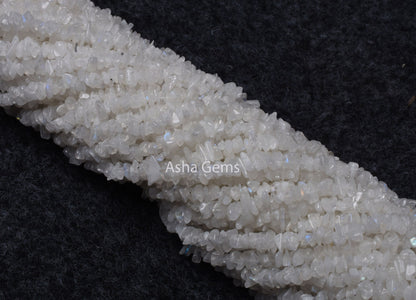 34" Strand Natural Rainbow Moonstone Uncut Chips Nugget Smooth Gemstone Beads, Blue Fire White Rainbow Raw Rough Beads, Moonstone Beads SALE