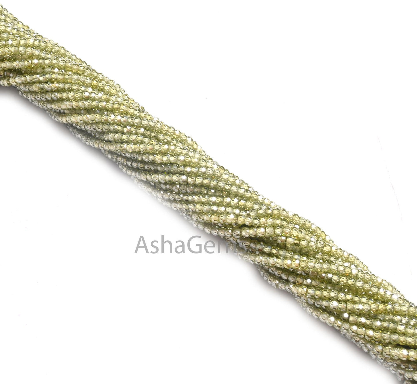 2.5mm Beautiful Green Zircon Micro Faceted Rondelle Beads,13" AAA Peridot Green Cubic Zircon machine Cut Zircon Tiny Bead Jewelry Craft SALE