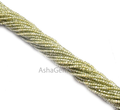 2.5mm Beautiful Green Zircon Micro Faceted Rondelle Beads,13" AAA Peridot Green Cubic Zircon machine Cut Zircon Tiny Bead Jewelry Craft SALE